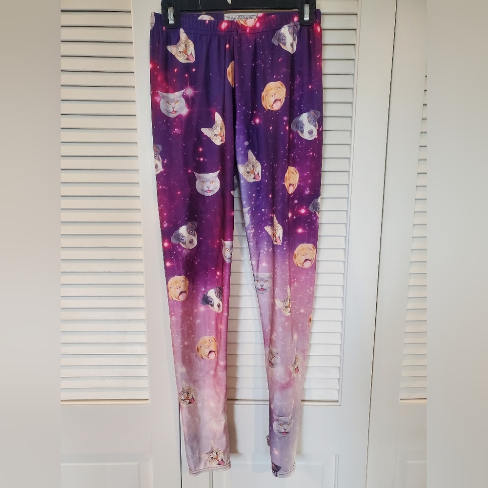Space cats and dogs spandex leggings size L